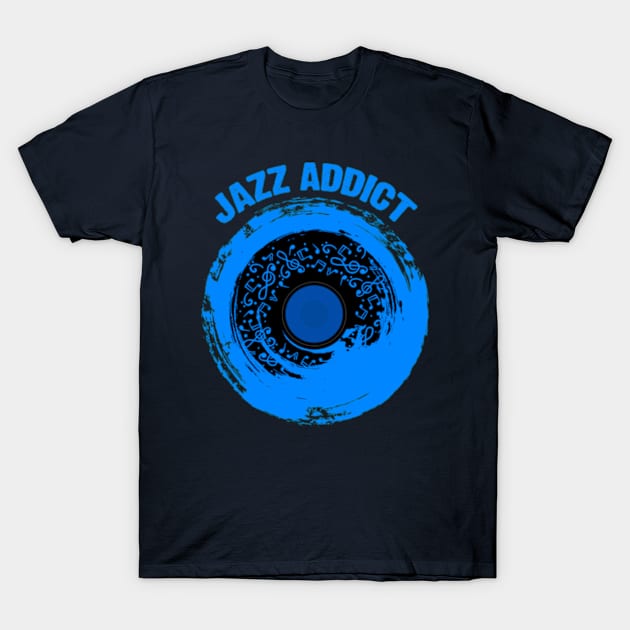 Jazz Saxophone Music Sheet Notes Blue Shades Jazz Addict T-Shirt by Designs by Romeo